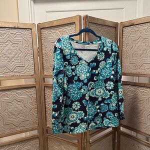 Talbots Blue and Green Floral Blouse